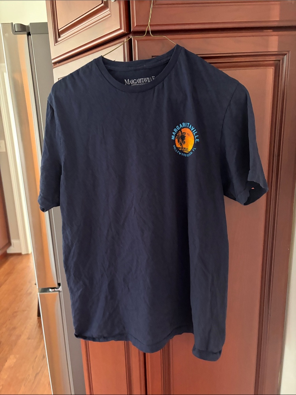 Margaritaville Navy Tee with Palm Sunset Crest